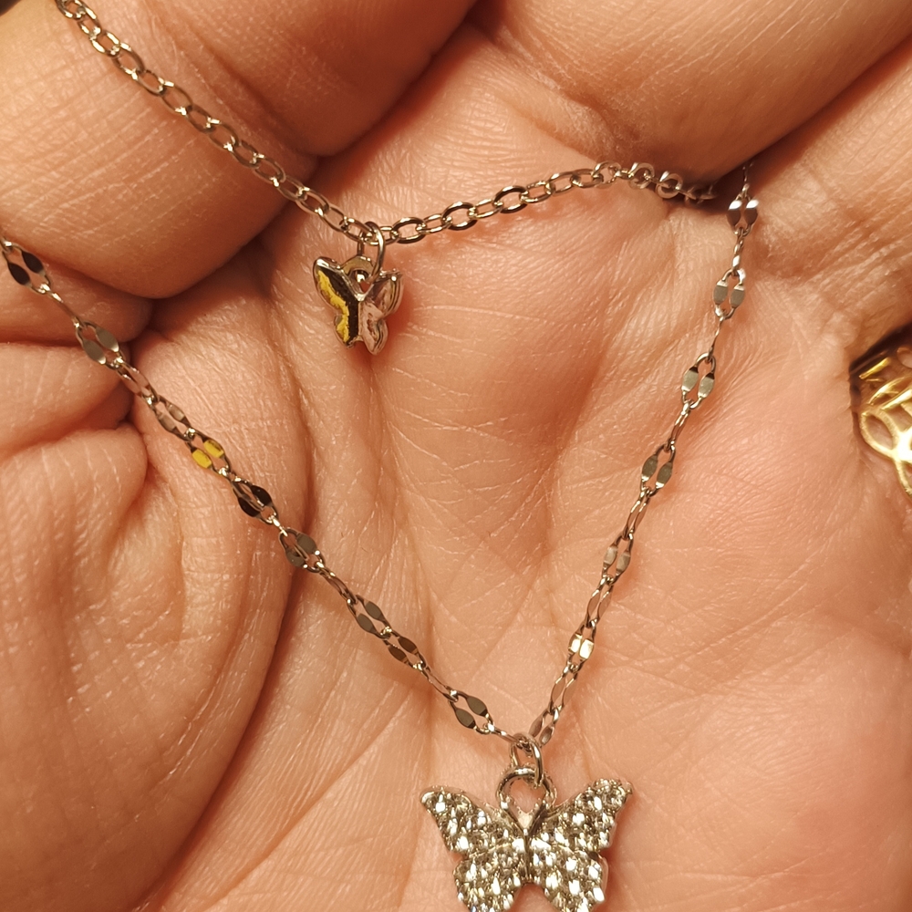 Natural Dazzling Silver Butterfly Necklace